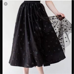Lirika Matoshi Black Stars in Her Eyes A-Line Skirt